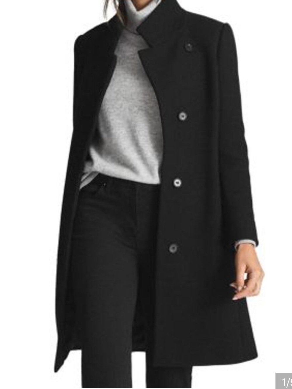 Wool Blend Black Women's Coat - Classic Stand Collar